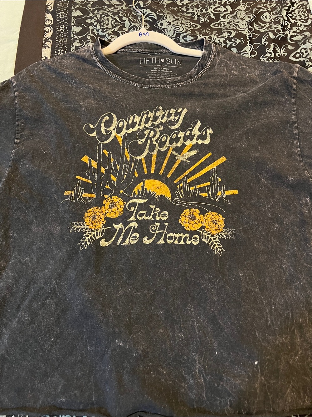 Fifth Sun Black Tee with Yellow Desert Sunset Graphic